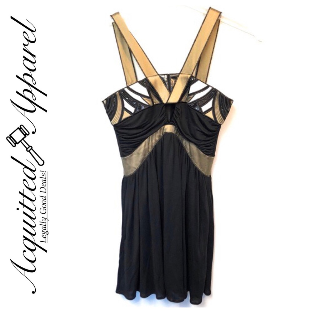 Marciano Silk Mini Dress Keyhole Black Leather
